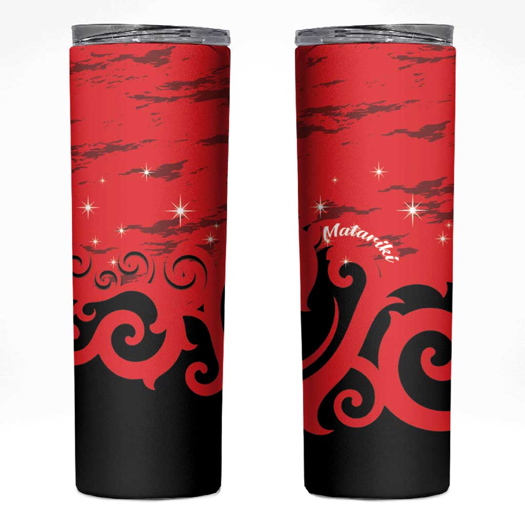 New Zealand Matariki Skinny Tumbler Maori New Year Koru Pattern LT22 Red - Polynesian Pride