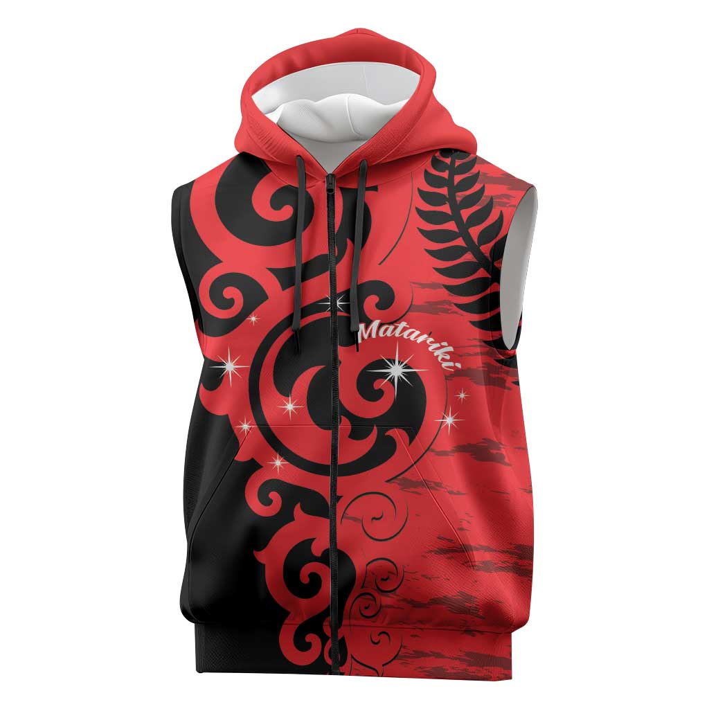 New Zealand Matariki Sleeveless Zip Hoodie Maori New Year Koru Pattern