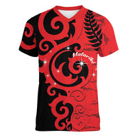 New Zealand Matariki Women V-Neck T-Shirt Maori New Year Koru Pattern LT22 Female Red - Polynesian Pride