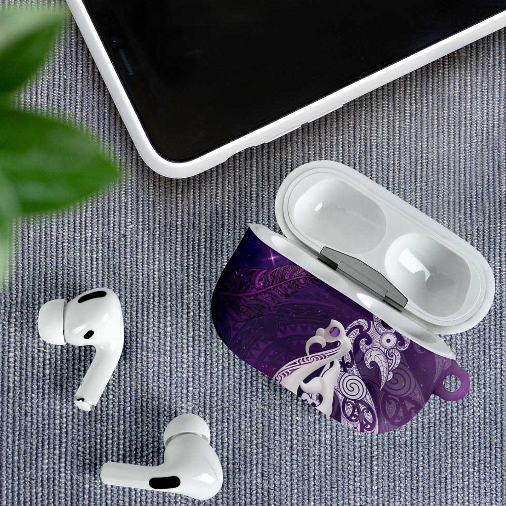 New Zealand Matariki AirPods Case Maori Manaia Galaxy Silver Fern Purple Color LT22 - Polynesian Pride