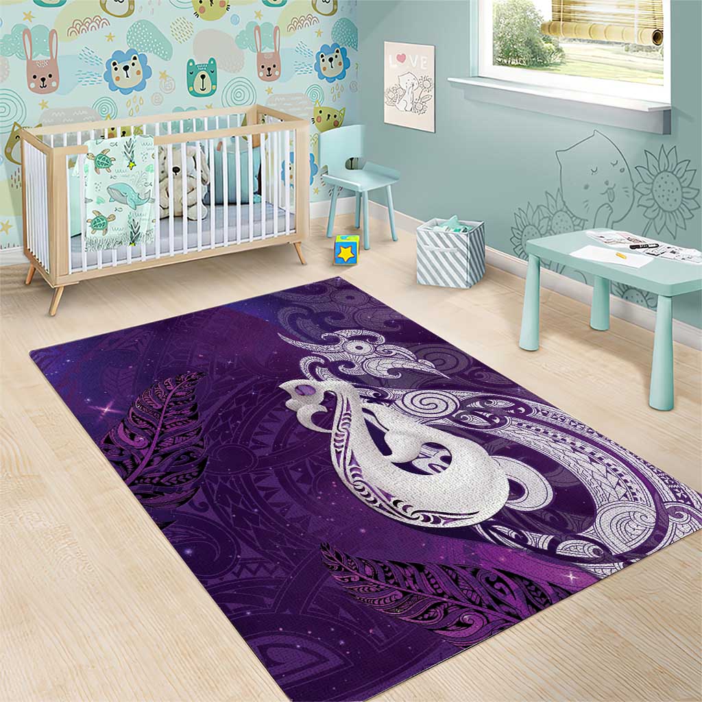 New Zealand Matariki Area Rug Maori Manaia Galaxy Silver Fern Purple Color LT22 - Polynesian Pride