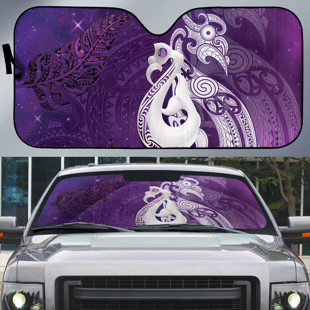 New Zealand Matariki Auto Sun Shade Maori Manaia Galaxy Silver Fern Purple Color