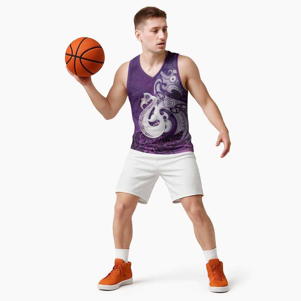New Zealand Matariki Basketball Jersey Maori Manaia Galaxy Silver Fern Purple Color