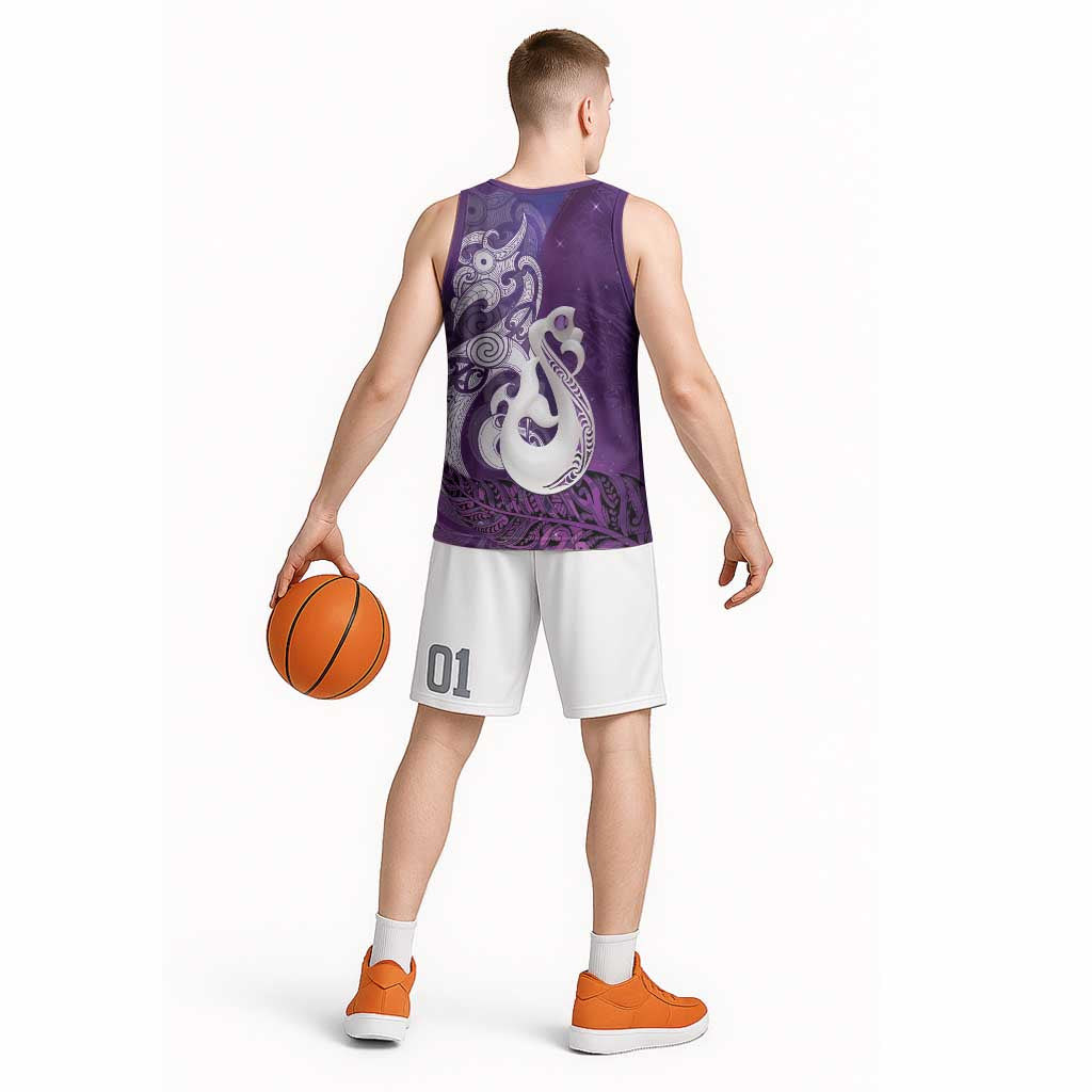 New Zealand Matariki Basketball Jersey Maori Manaia Galaxy Silver Fern Purple Color