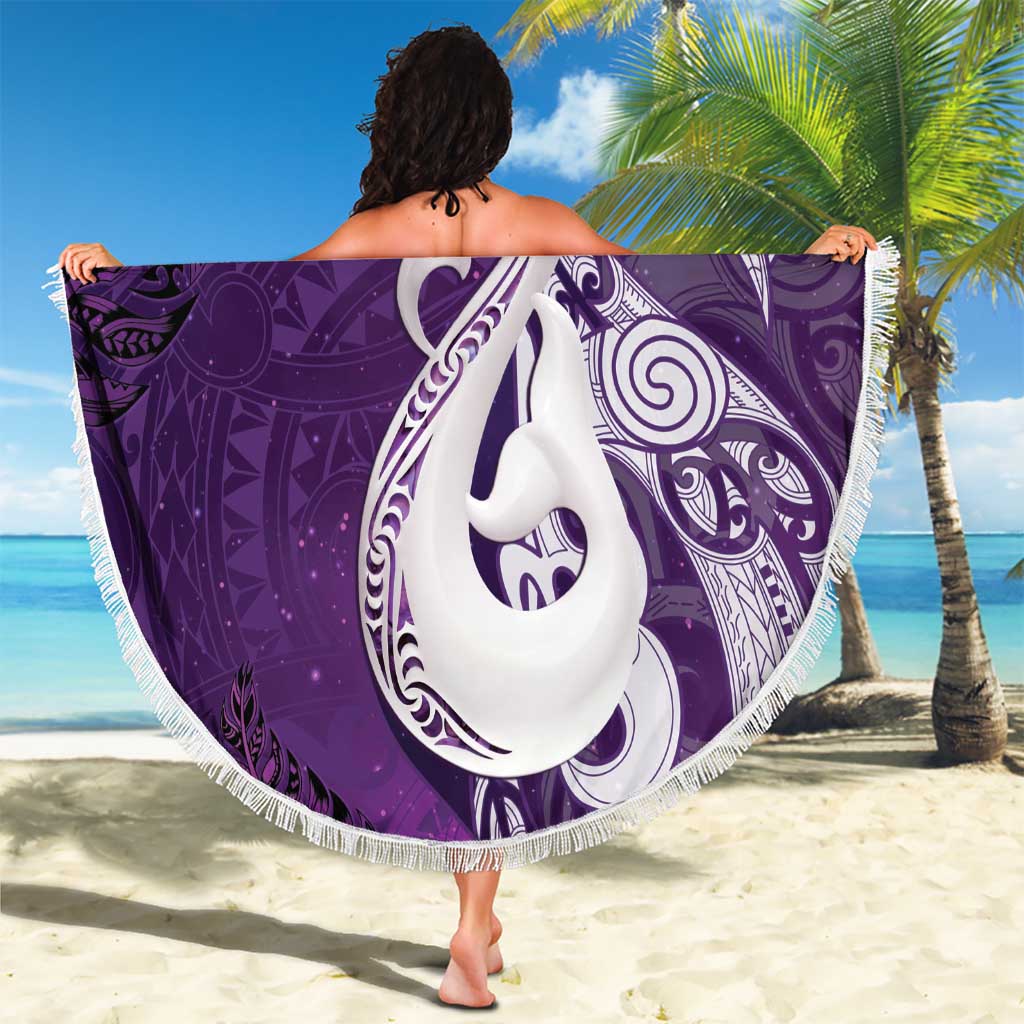 New Zealand Matariki Beach Blanket Maori Manaia Galaxy Silver Fern Purple Color LT22 - Polynesian Pride