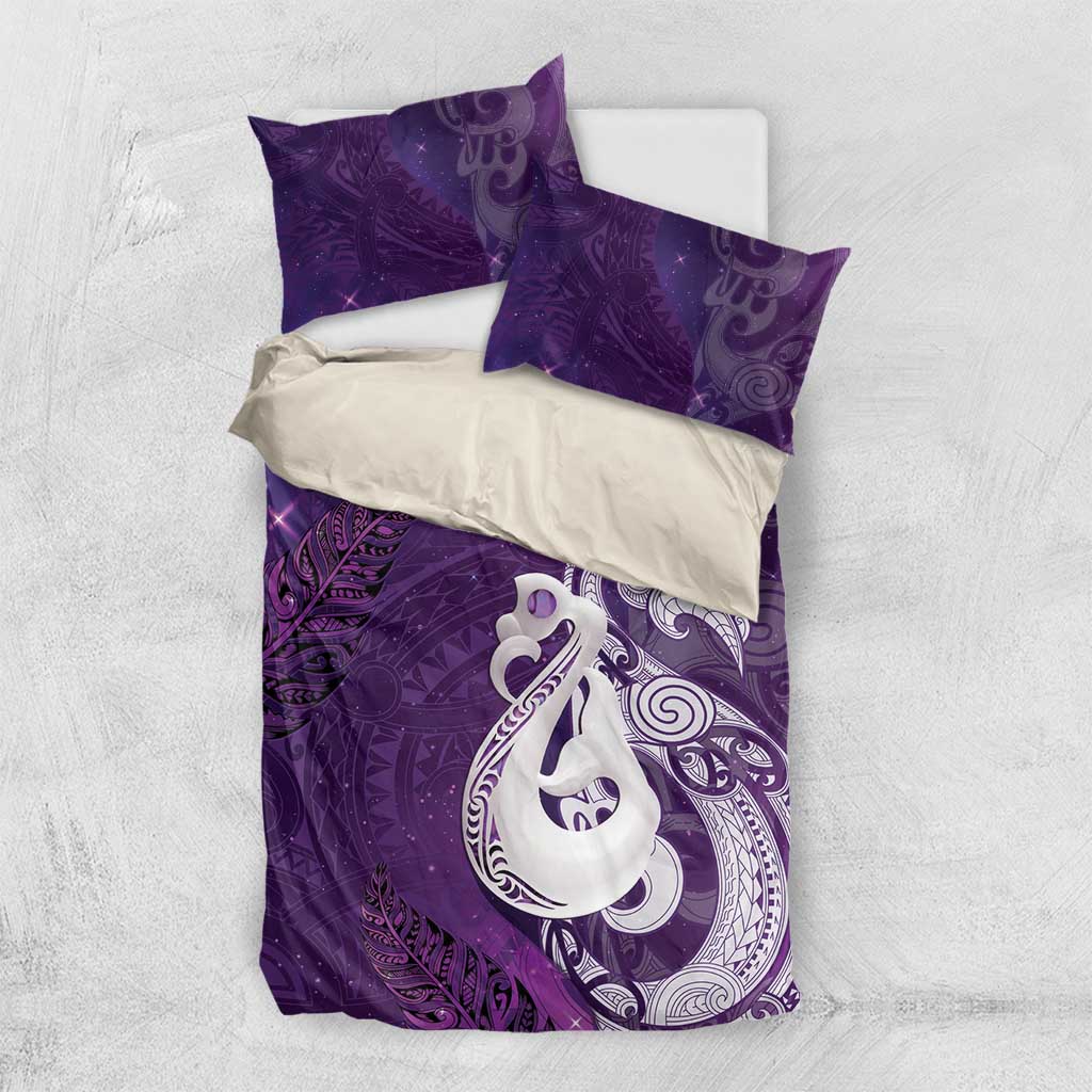 New Zealand Matariki Bedding Set Maori Manaia Galaxy Silver Fern Purple Color LT22 US Twin 172cm x 218cm Purple - Polynesian Pride