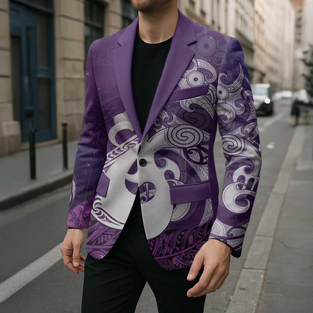 New Zealand Matariki Blazer Maori Manaia Galaxy Silver Fern Purple Color LT22 - Polynesian Pride