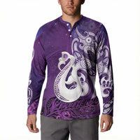 New Zealand Matariki Button Sweatshirt Maori Manaia Galaxy Silver Fern Purple Color LT22 - Polynesian Pride
