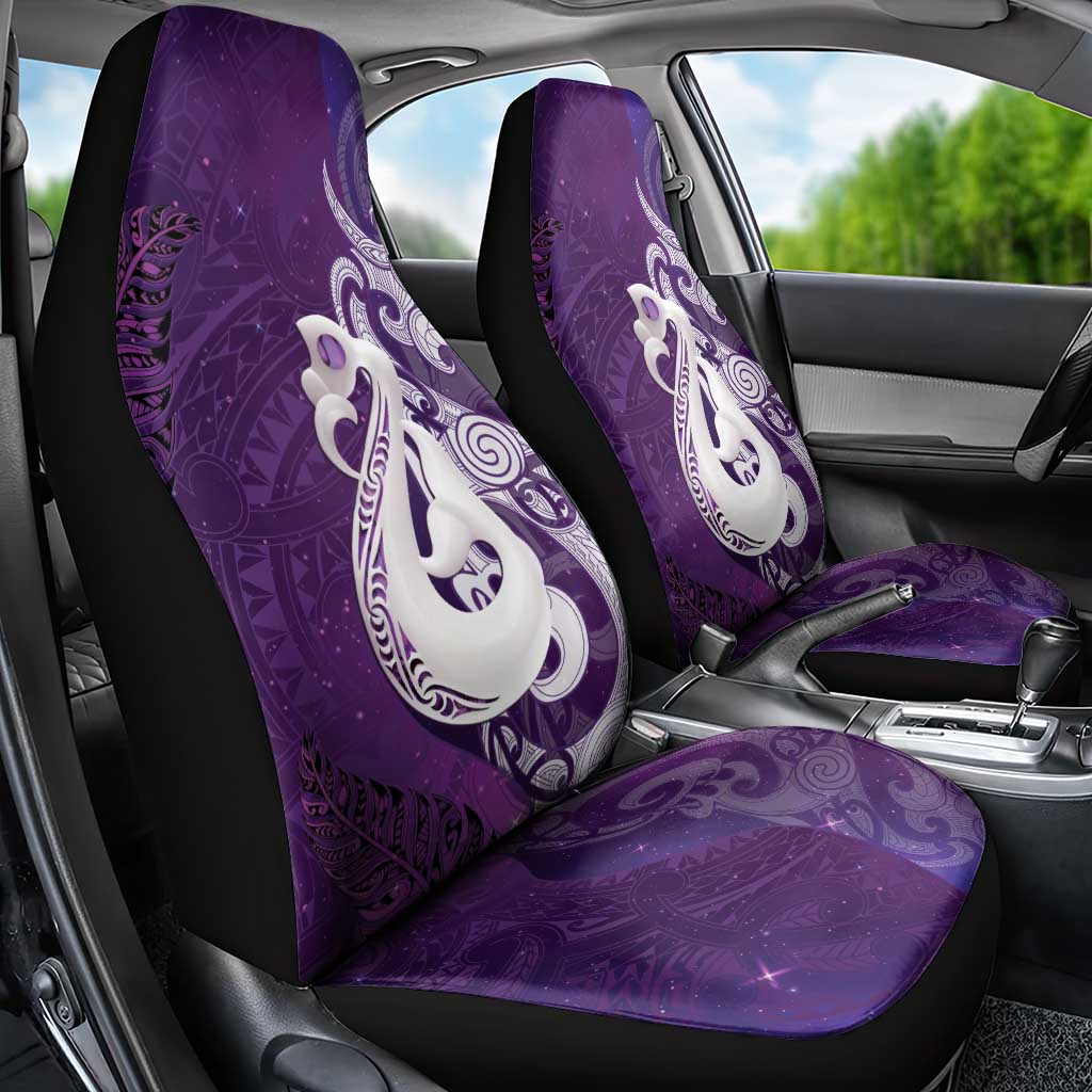 New Zealand Matariki Car Seat Cover Maori Manaia Galaxy Silver Fern Purple Color