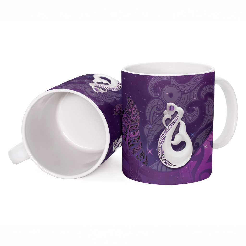 New Zealand Matariki Ceramic Mug Maori Manaia Galaxy Silver Fern Purple Color LT22 - Polynesian Pride