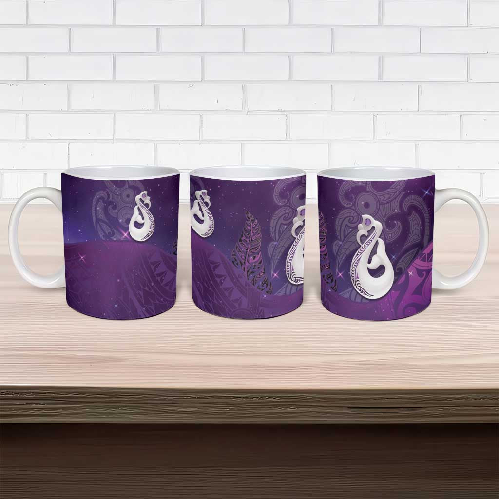 New Zealand Matariki Ceramic Mug Maori Manaia Galaxy Silver Fern Purple Color LT22 - Polynesian Pride