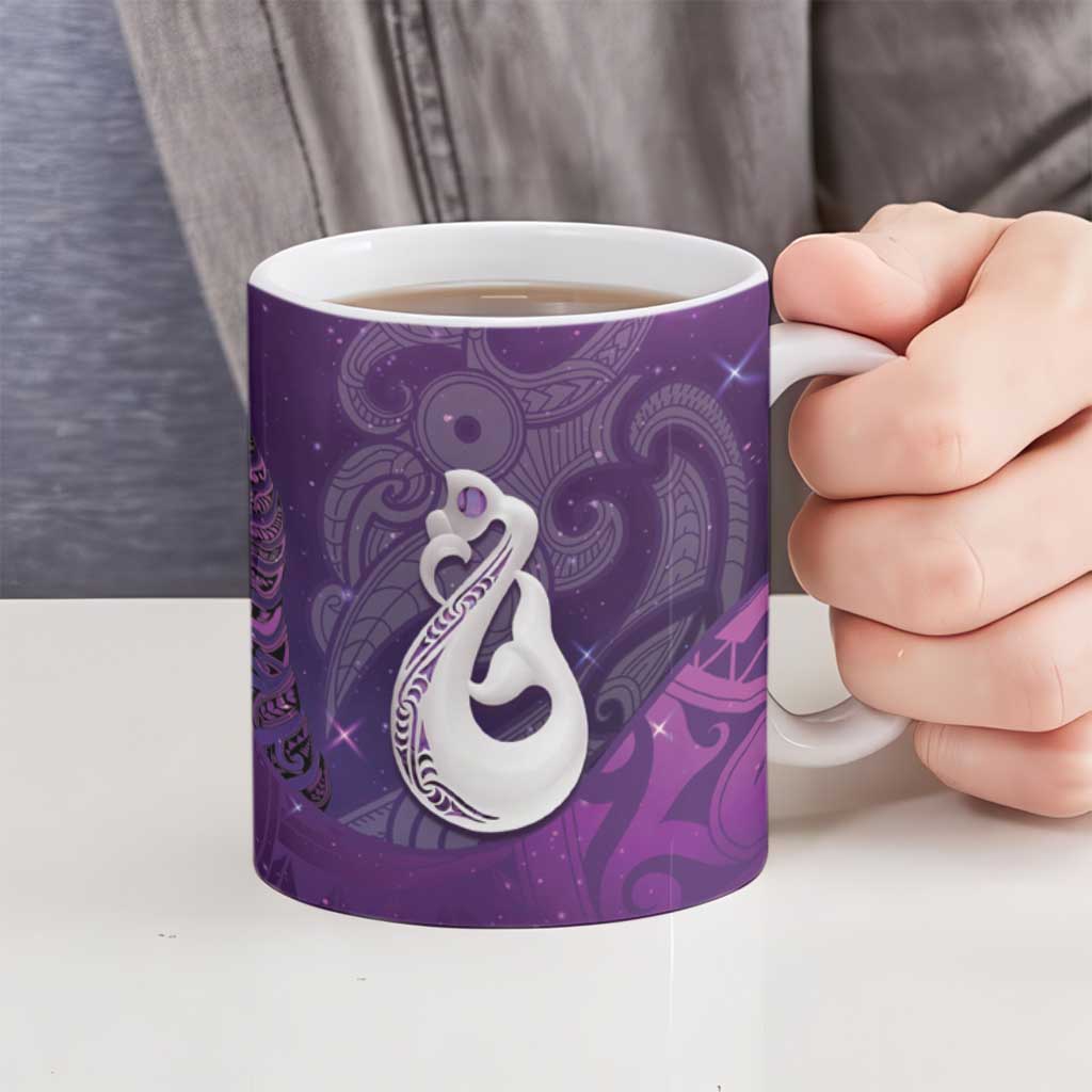 New Zealand Matariki Ceramic Mug Maori Manaia Galaxy Silver Fern Purple Color LT22 - Polynesian Pride
