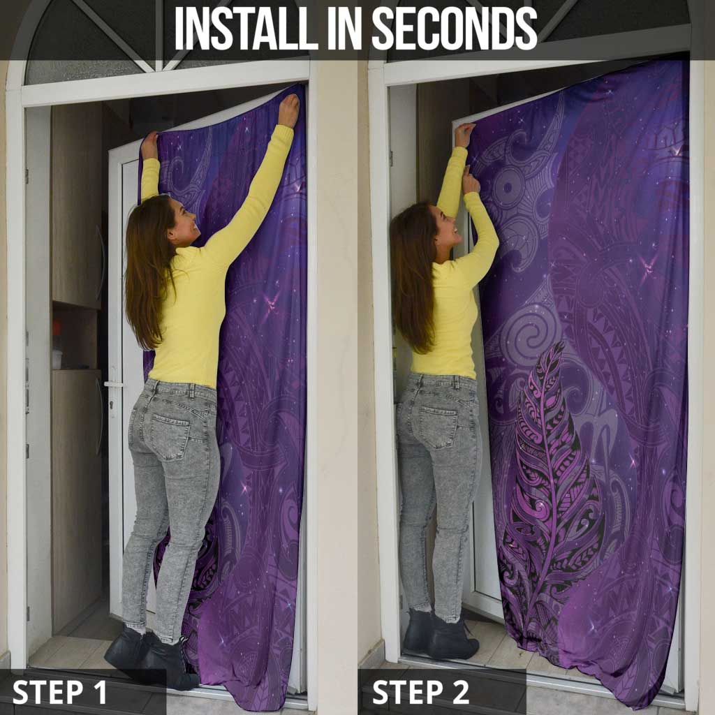 New Zealand Matariki Door Cover Maori Manaia Galaxy Silver Fern Purple Color