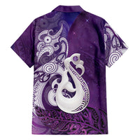 New Zealand Matariki Family Matching Off Shoulder Maxi Dress and Hawaiian Shirt Maori Manaia Galaxy Silver Fern Purple Color LT22 - Polynesian Pride