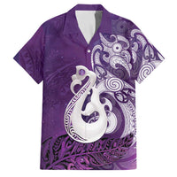 New Zealand Matariki Family Matching Off Shoulder Short Dress and Hawaiian Shirt Maori Manaia Galaxy Silver Fern Purple Color LT22 Dad's Shirt - Short Sleeve Purple - Polynesian Pride