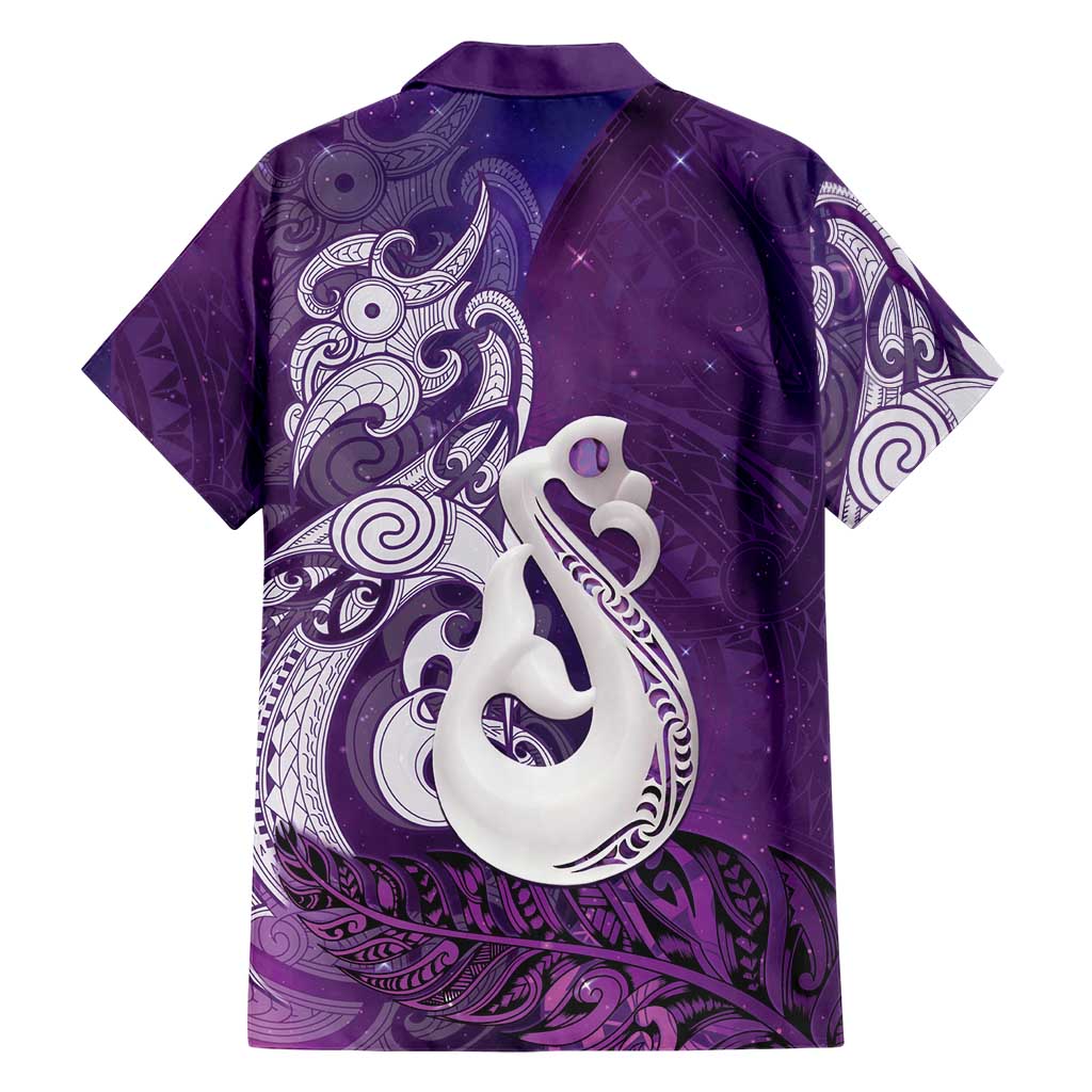 New Zealand Matariki Family Matching Off Shoulder Short Dress and Hawaiian Shirt Maori Manaia Galaxy Silver Fern Purple Color LT22 - Polynesian Pride