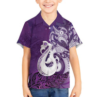 New Zealand Matariki Family Matching Tank Maxi Dress and Hawaiian Shirt Maori Manaia Galaxy Silver Fern Purple Color LT22 Son's Shirt Purple - Polynesian Pride
