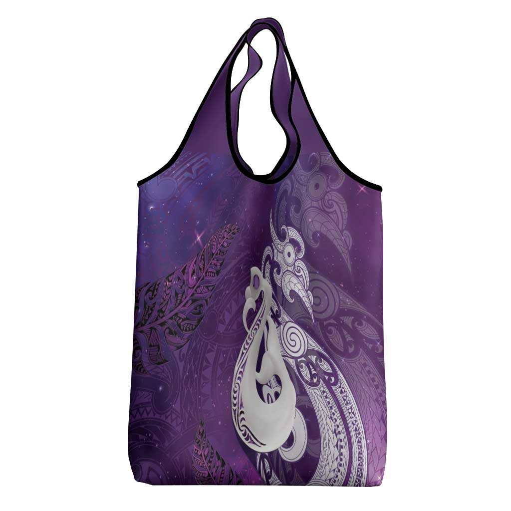 New Zealand Matariki Grocery Bag Maori Manaia Galaxy Silver Fern Purple Color LT22 - Polynesian Pride