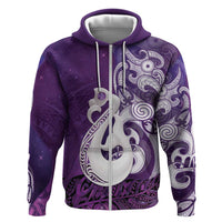 New Zealand Matariki Hoodie Maori Manaia Galaxy Silver Fern Purple Color