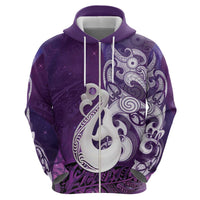 New Zealand Matariki Hoodie Maori Manaia Galaxy Silver Fern Purple Color