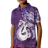 New Zealand Matariki Kid Polo Shirt Maori Manaia Galaxy Silver Fern Purple Color