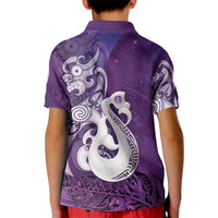 New Zealand Matariki Kid Polo Shirt Maori Manaia Galaxy Silver Fern Purple Color