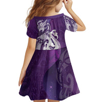 New Zealand Matariki Kid Short Sleeve Dress Maori Manaia Galaxy Silver Fern Purple Color LT22 - Polynesian Pride