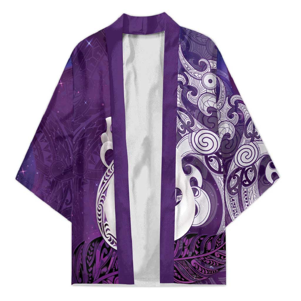 New Zealand Matariki Kimono Maori Manaia Galaxy Silver Fern Purple Color LT22 Unisex Purple - Polynesian Pride
