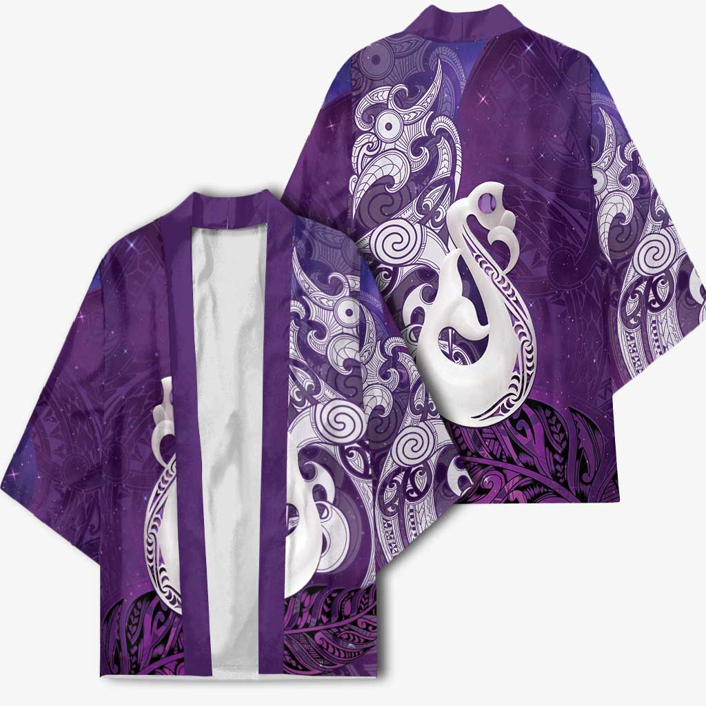 New Zealand Matariki Kimono Maori Manaia Galaxy Silver Fern Purple Color LT22 - Polynesian Pride