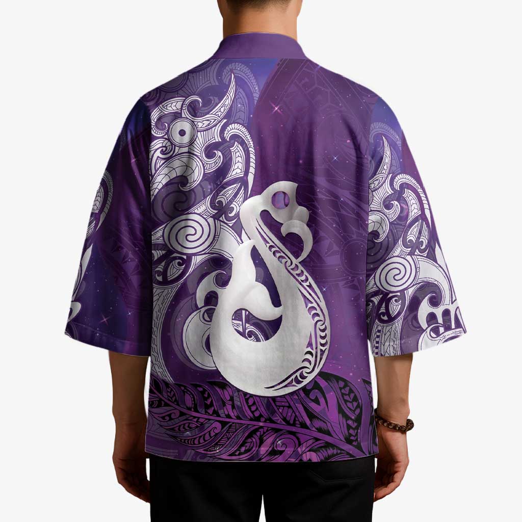New Zealand Matariki Kimono Maori Manaia Galaxy Silver Fern Purple Color LT22 - Polynesian Pride