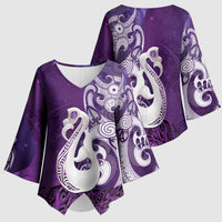 New Zealand Matariki Kimono Sleeve Blouse Maori Manaia Galaxy Silver Fern Purple Color