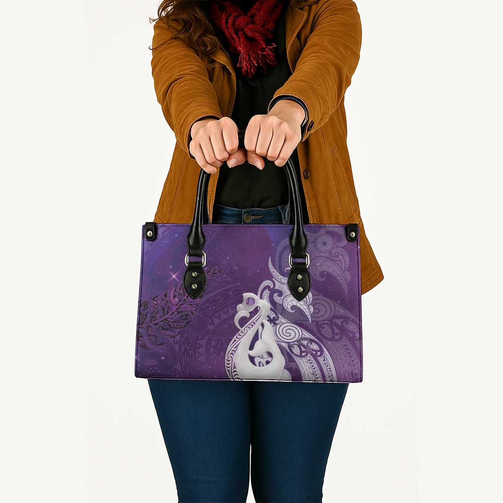 New Zealand Matariki Leather Bag Maori Manaia Galaxy Silver Fern Purple Color LT22 - Polynesian Pride