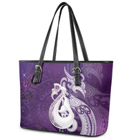 New Zealand Matariki Leather Tote Bag Maori Manaia Galaxy Silver Fern Purple Color