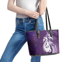 New Zealand Matariki Leather Tote Bag Maori Manaia Galaxy Silver Fern Purple Color