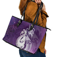 New Zealand Matariki Leather Tote Bag Maori Manaia Galaxy Silver Fern Purple Color
