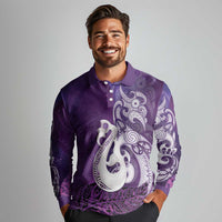 New Zealand Matariki Long Sleeve Polo Shirt Maori Manaia Galaxy Silver Fern Purple Color LT22 - Polynesian Pride