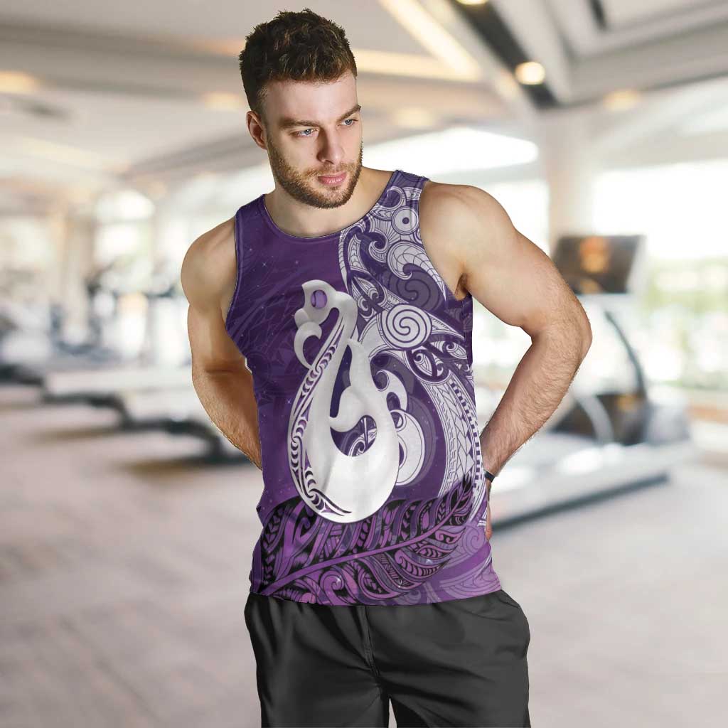 New Zealand Matariki Men Tank Top Maori Manaia Galaxy Silver Fern Purple Color
