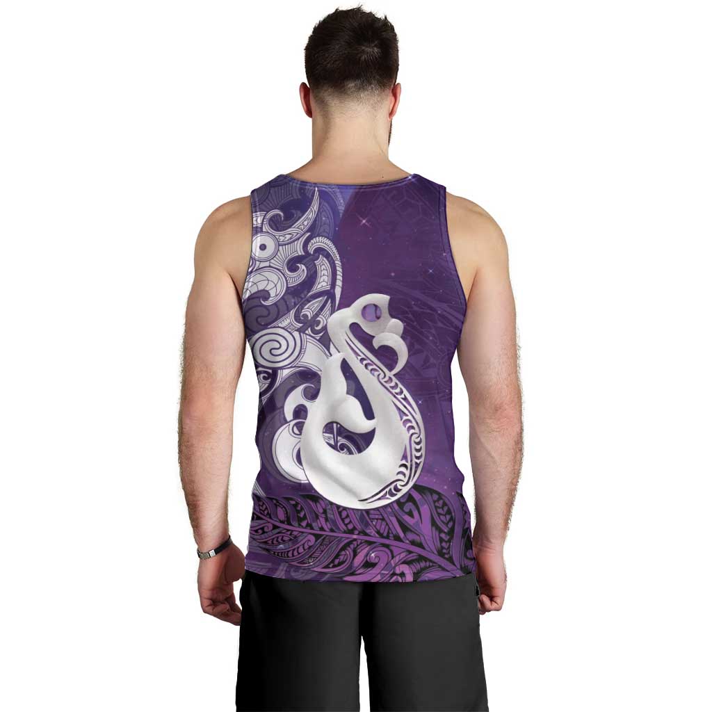 New Zealand Matariki Men Tank Top Maori Manaia Galaxy Silver Fern Purple Color