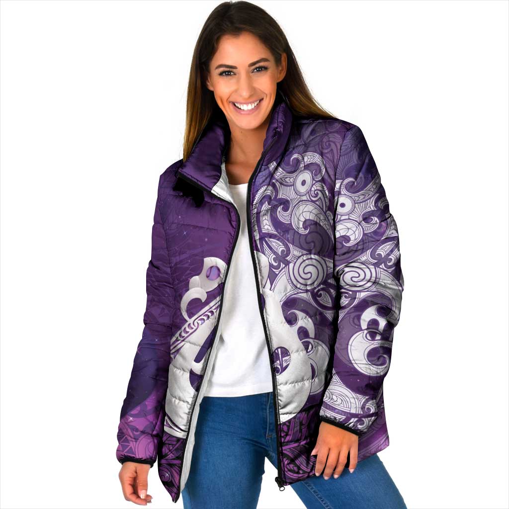 New Zealand Matariki Padded Jacket Maori Manaia Galaxy Silver Fern Purple Color LT22 Women Purple - Polynesian Pride
