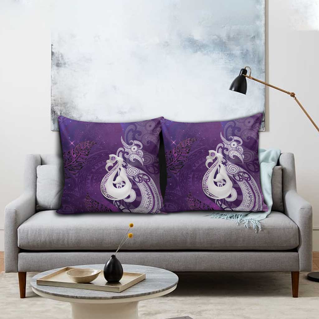 New Zealand Matariki Pillow Cover Maori Manaia Galaxy Silver Fern Purple Color LT22 - Polynesian Pride