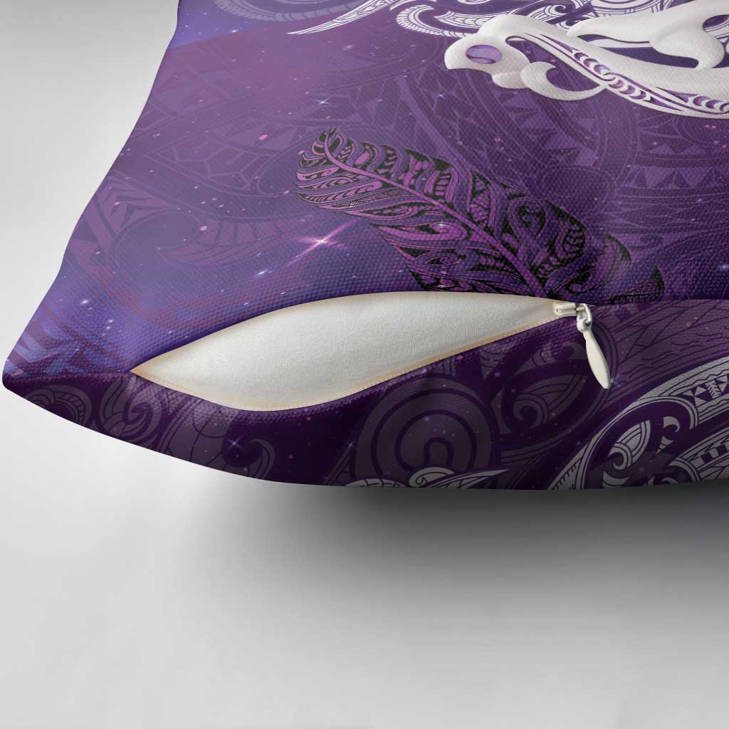 New Zealand Matariki Pillow Cover Maori Manaia Galaxy Silver Fern Purple Color LT22 - Polynesian Pride