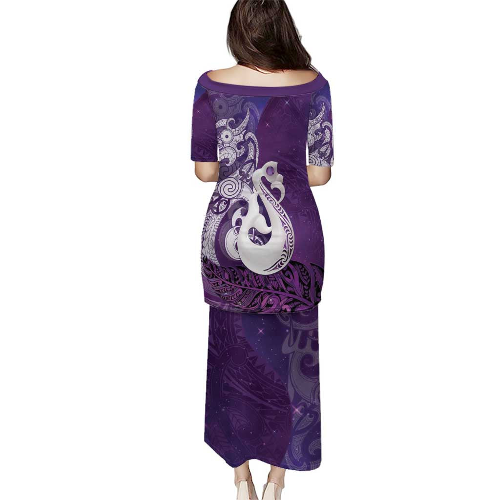 New Zealand Matariki Puletasi Maori Manaia Galaxy Silver Fern Purple Color LT22 - Polynesian Pride