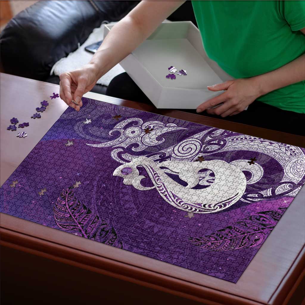 New Zealand Matariki Puzzle Maori Manaia Galaxy Silver Fern Purple Color LT22 - Polynesian Pride