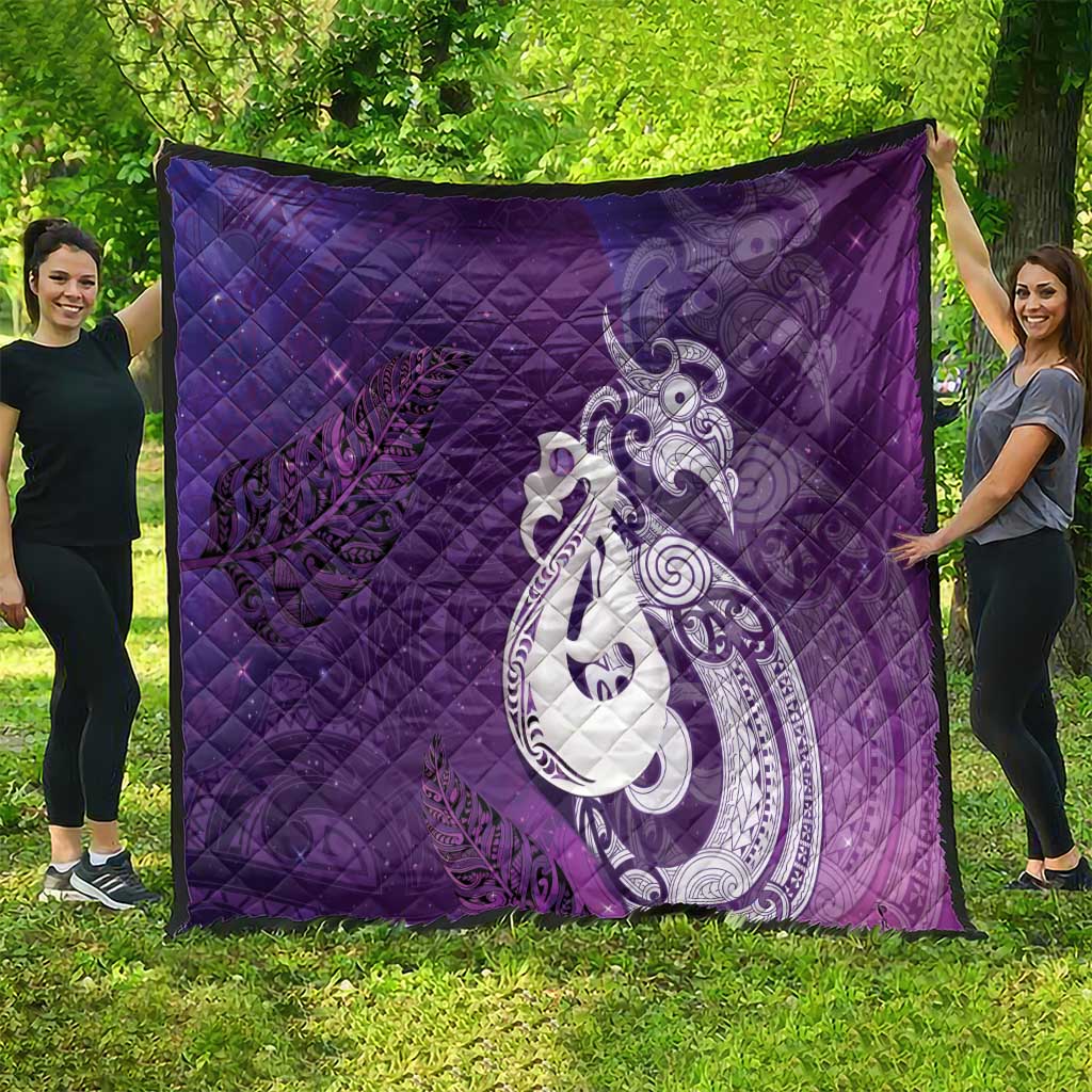 New Zealand Matariki Quilt Maori Manaia Galaxy Silver Fern Purple Color LT22 - Polynesian Pride