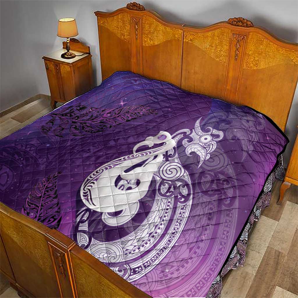 New Zealand Matariki Quilt Maori Manaia Galaxy Silver Fern Purple Color LT22 - Polynesian Pride