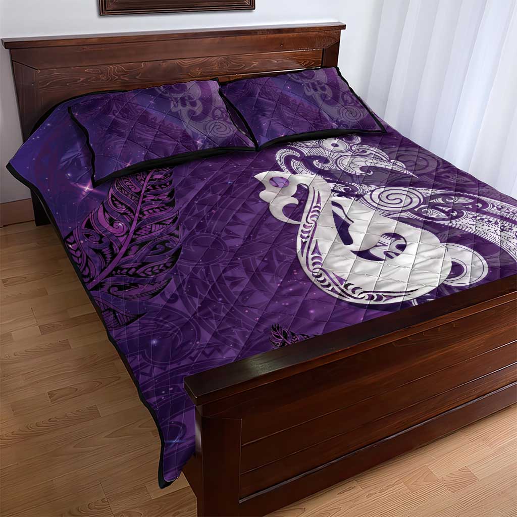 New Zealand Matariki Quilt Bed Set Maori Manaia Galaxy Silver Fern Purple Color LT22 - Polynesian Pride