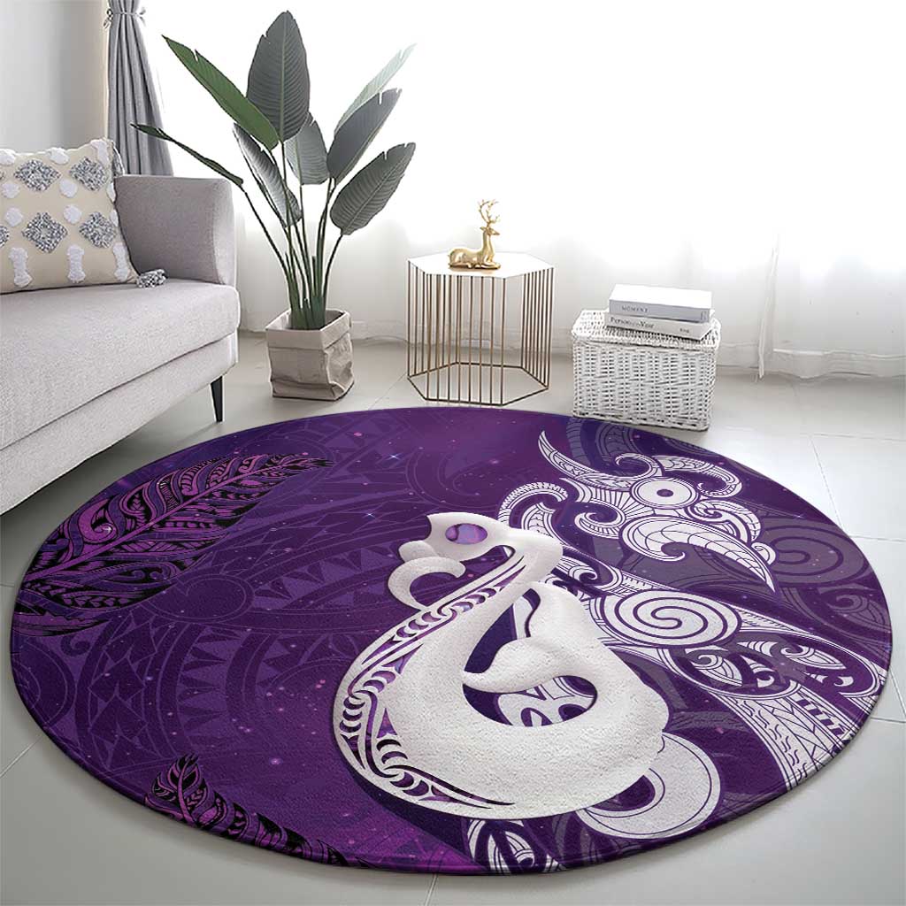 New Zealand Matariki Round Carpet Maori Manaia Galaxy Silver Fern Purple Color LT22 - Polynesian Pride