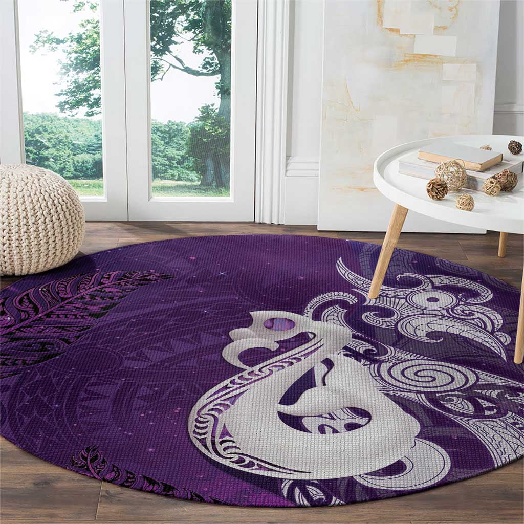 New Zealand Matariki Round Carpet Maori Manaia Galaxy Silver Fern Purple Color LT22 - Polynesian Pride