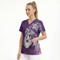 New Zealand Matariki Scrub Top Maori Manaia Galaxy Silver Fern Purple Color LT22 - Polynesian Pride