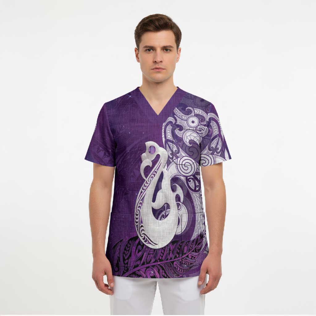 New Zealand Matariki Scrub Top Maori Manaia Galaxy Silver Fern Purple Color LT22 - Polynesian Pride